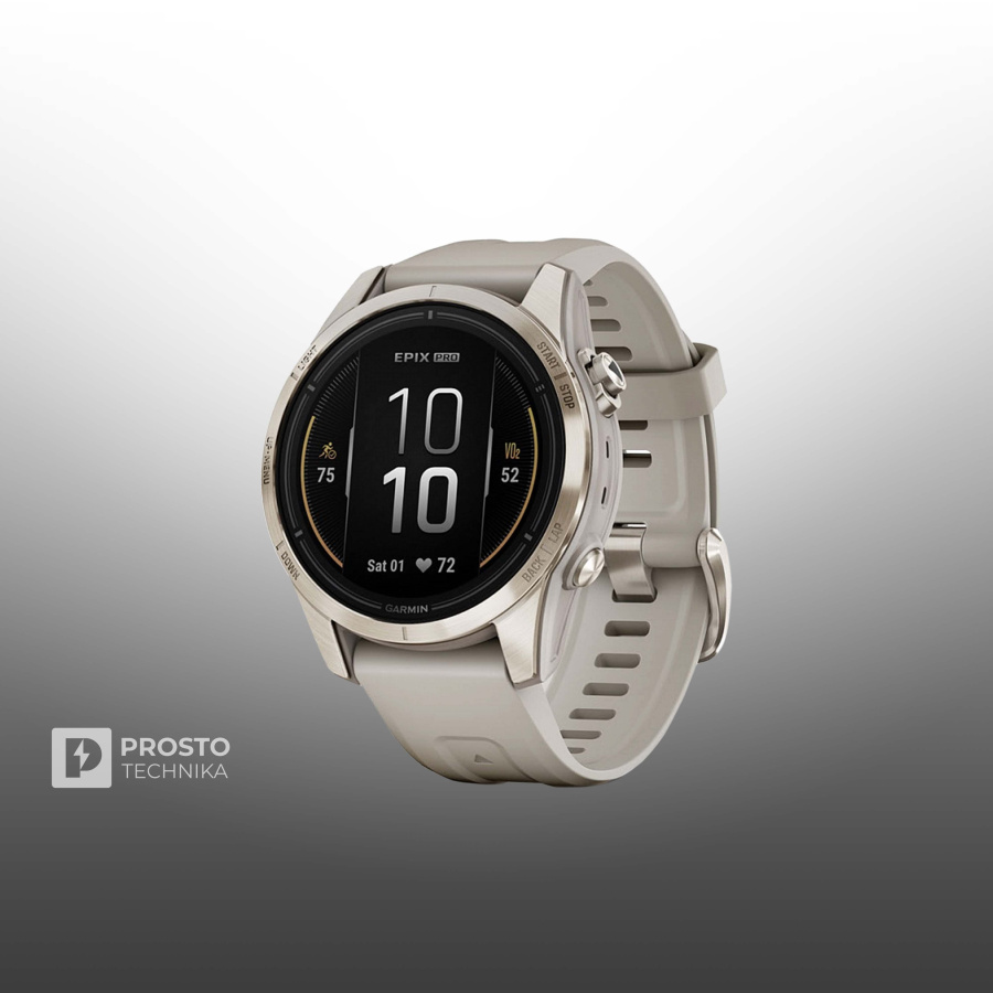 Умные часы Garmin EPIX PRO (Gen 2) Sapphire Edition 42 мм, золотистый корпус со светло-песочным ремешком 010-02802-11